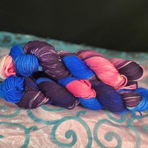 PRIDE Bisexual Flag-hand dyed-yarn-merino wool-hank-fingering weight-sock weight-DK Weight-Worsted Weight-crochet-knitting-Teddy Bulky
