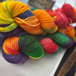PRIDE Rainbow Flag-hand dyed-yarn-merino wool-hank-fingering weight-sock weight-DK Weight-Worsted Weight-crochet-knitting-Teddy Bulky