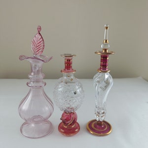 Vintage Egyptian Glass Perfume Bottles /Scent Bottle Gold with Stopper handmade set of three