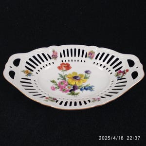Vintage Obstteller, Deutscher Porzellan Teller, Floral Bayrisches Durchbrochener Dekorativer Teller