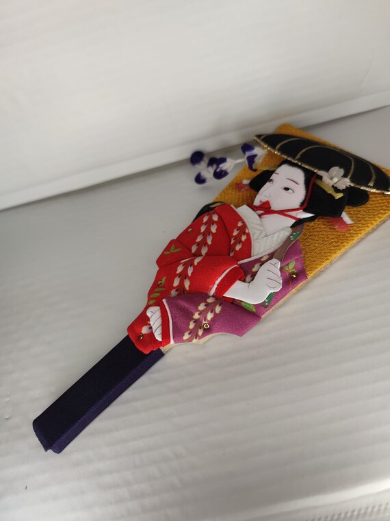 Japanese Geisha Hagoita Wooden Fan Paddle Vtg Han… - image 6