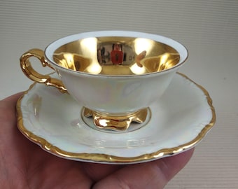 Vintage Porzellantasse Waldershop mit Teller Miniatur Deutschland Porzellan gold