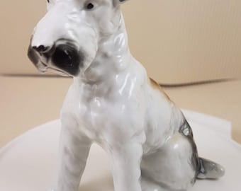 Vintage porcelain mini dog figurine white black
