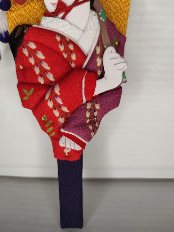 Japanese Geisha Hagoita Wooden Fan Paddle Vtg Han… - image 2