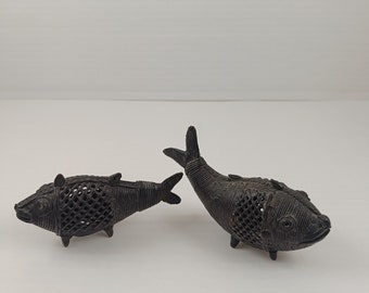 Vintage two fishes figurines from metal mini