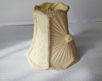 Antique Boudoir Lidded Lamp Shade. Champagne Off White Beige. Delicate Gauze and Lace Gorgeous and Lavish Hand Tailored Details.