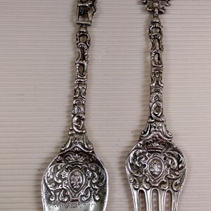ornate Italian silver plate salad serving set fork and spoon