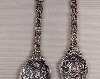 ornate Italian silver plate salad serving set fork and spoon