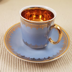 ヴィンテージドイツ製ティーコーヒーカップとソーサー ゴージャスなレアンダー 1946 RGK チャイナ ド ボエム キャビネット ティーカップとソーサー セット