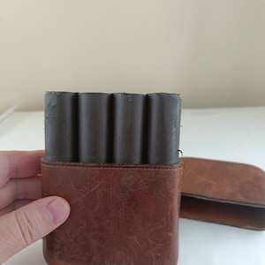 Vintage Cigar Holder, Leather Cigar Case 4 Finger Tube, Telescopic Sleeve Holder, Pocket Size, Brown Coach Leather Cigar Case