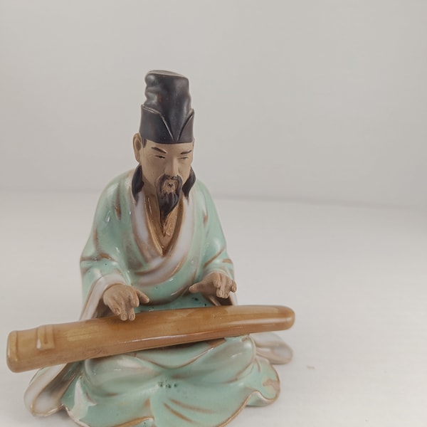 Shiwan Mudman Figurine Yu Boya Statue En Céramique Célèbre Musicien Chinois Shekwan Asiatique Bonsaï Poterie