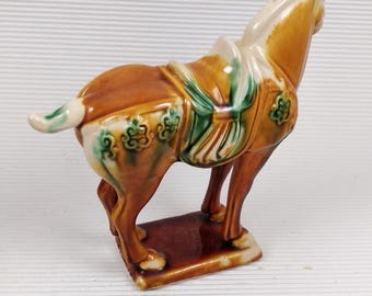 ヴィンテージ陶器製馬の置物 中国唐朝様式 緑褐色 - Etsy 日本