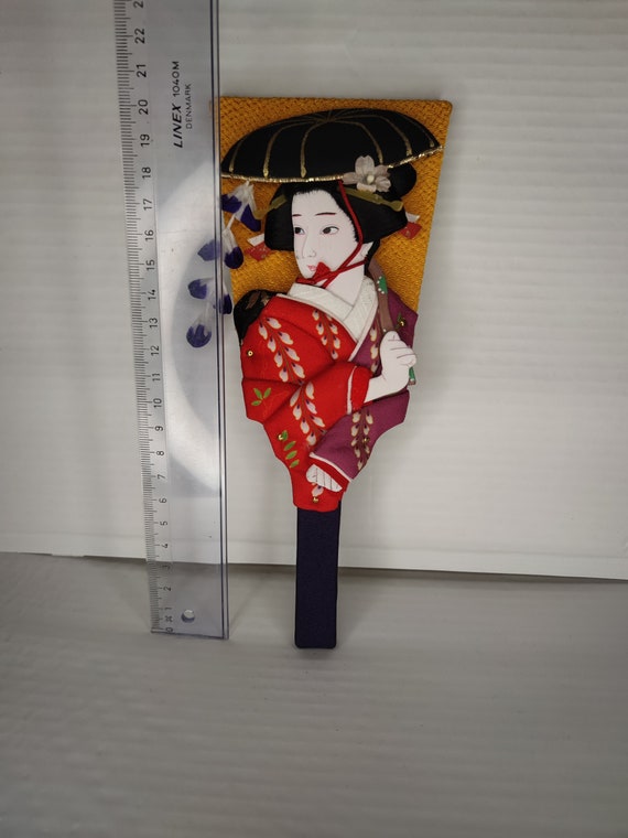Japanese Geisha Hagoita Wooden Fan Paddle Vtg Han… - image 4
