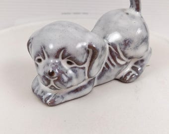 Vintage porcelain mini dog figurine grey miniature