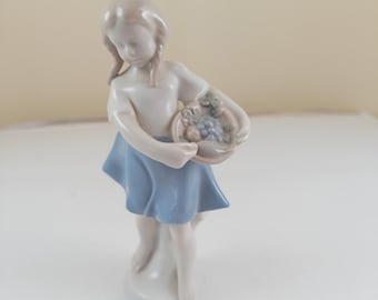 Ragazza vintage in porcellana Graefenthal con figurina di cesto