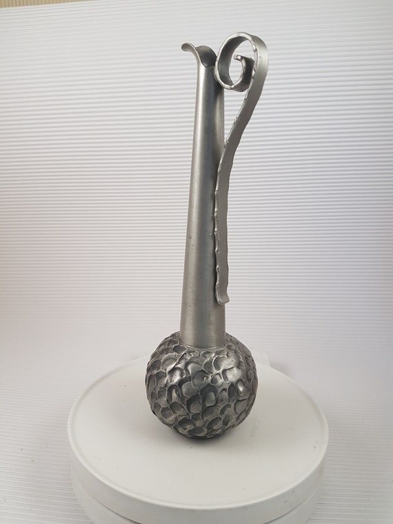 Vintage Perletinn Norway Pewter Pitcher Vase Oslo Metal Mid