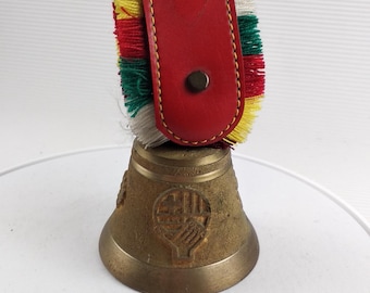 Vintage Austrian Brass Cow Bell old Hanging Ribbon with cross