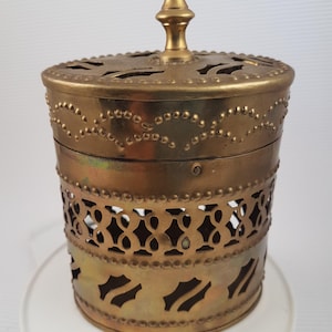 Vintage small brass box antique oval filigree