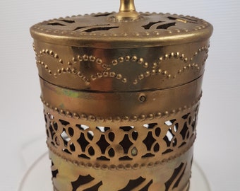 Vintage small brass box antique oval filigree