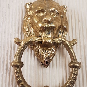 Antique Vintage Style Brass Lion Head Door Knocker, Towel Ring