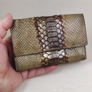 Geldbörse aus Reptilleder Glacè Farbräume für Scheine Karten und Münzen Automatischer Knopfverschluss Vero Pytone Made in Italy