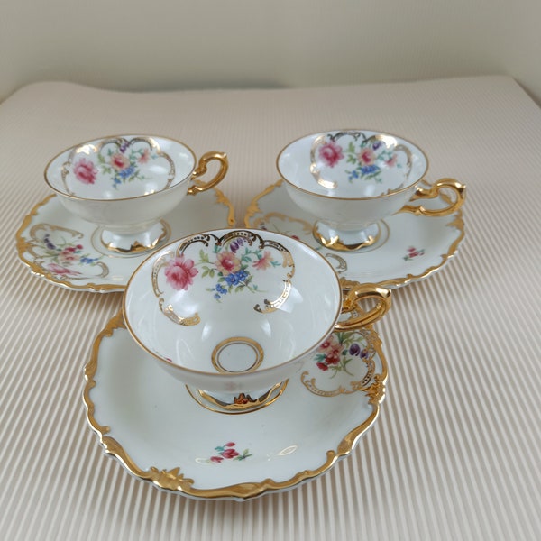 Vintage set cup with plate Alka Bavaria Meissen - Floral - Gold Trim - 1938-1958