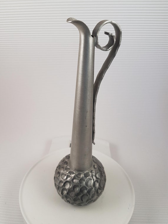 Vintage Perletinn Norway Pewter Pitcher Vase Oslo Metal Mid