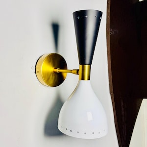 Pair of Italian Diabolo Wall Sconces – Mid Century Modern Stilnovo Style | Handmade Raw Brass Lights for Bedroom, Bathroom, or Hallway