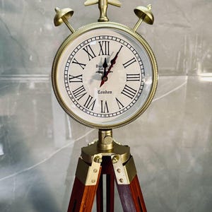 Tripod Floor Clock, Antique Standing Clock, Nautical Wooden Timepiece, Roman Numeral Floor Clock, Living Room Decor, Housewarming Gift