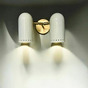 1950s Italian Diabolo Wall Sconce – Mid Century Modern Double Light Fixture – Handcrafted Raw Polished Brass Wall Lamp