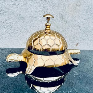Brass Desk Bell - Nautical Tortoise Bell for Office Décor, Reception Counter Service Bell, Vintage Gold Brass Call Bell, Maritime Table Bell