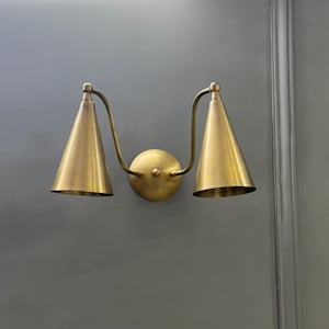 Handcrafted Raw Brass Double Sconce – Mid Century Modern Wall Light Fixture