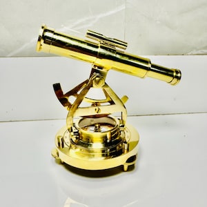 Alidade-Teleskop aus Messing mit Arbeitskompass - Nautisches Vermessungsinstrument und Geschenk für den Schreibtisch