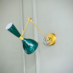 Vintage Brass Wall Sconce Pair – Green Mid Century Modern Light Fixtures
