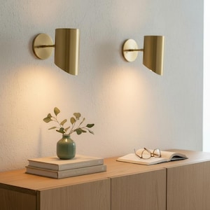 Mid Century Plug-In Wall Sconces Pair, Brass Italian Stilnovo Style Lamps