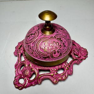 Vintage Brass Desk Bell – Pink Smooth Table Bell for Hotel, Office, or Reception