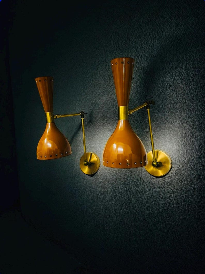 Mid Century Modern Italian Stilnovo Style Pair of Brown Plug-in Wall ...