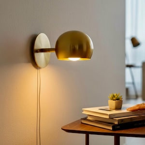 Messing Zapfen Wandleuchter, Mid Century Modern Opal Lampe, Stecker Nachttisch Beleuchtung