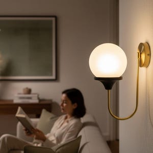 Brass Globe Wall Sconce Plug-In, Modern Gold Bedside Wall Light, Minimalist Lamp
