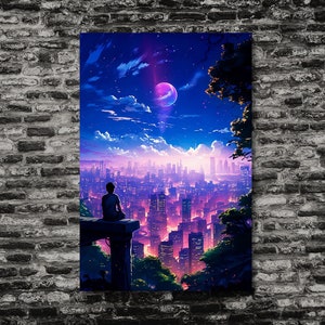Cyberpunk City Digital Wall Art — Futuristic Printable Art, Digital Wall Print, Gaming Room, Sci Fi Decor - JPG & PNG [Digital Download]