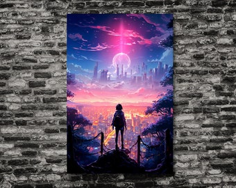 Cyberpunk City Wall Art – Futuristic Gaming Room Print (Digital Download)