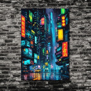 Cyberpunk Tokyo Street Art – Sci-Fi Cityscape Oil Painting (Digital Print)