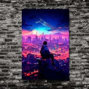 Cyberpunk City Digital Art File — Futuristic Art, Printable, Digital Wall Print, Gaming Room, Sci Fi Decor - JPG & PNG [Digital Download]