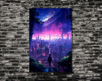 Cyberpunk City Art Print – Futuristisch scifi-muurdecor (digitale download)