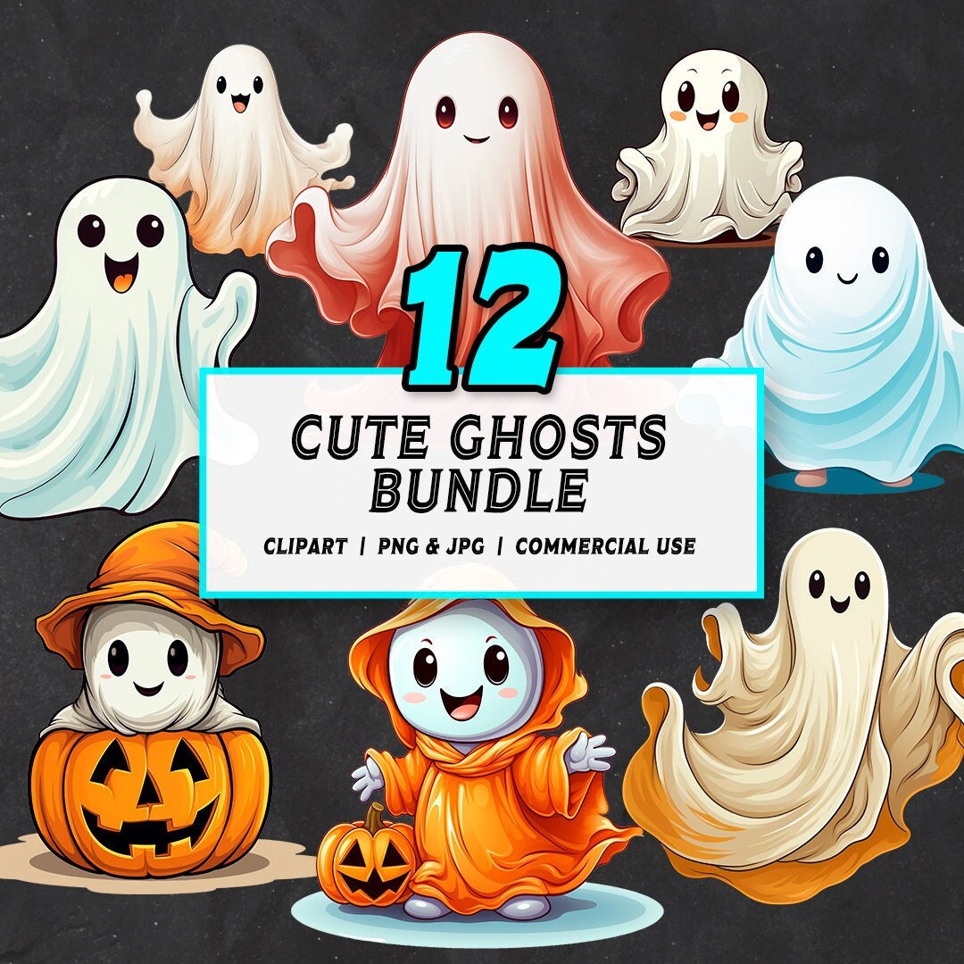 12 Cute Ghost Clipart Bundle | Halloween Ghost Clipart PNG & JPG ...