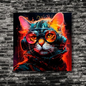 Neon Cyberpunk Cat — Futuristic Digital Art File, Printable, Wall Art Poster / painting, Cyberpunk poster, Cyberpunk art [DIGITAL DOWNLOAD]