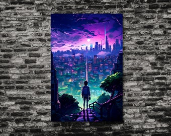 Cyberpunk City Art Print – Futuristic Anime Digital Download