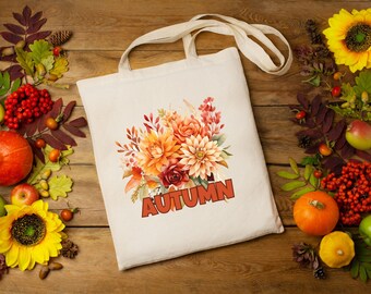 Autumn Canvas Bag, Fall Cotton Bag, Reusable Cotton Bag, Cotton Shopping Bag,