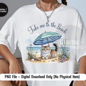 Take Me to the Beach PNG: Cat Under Umbrella (Digital Download)