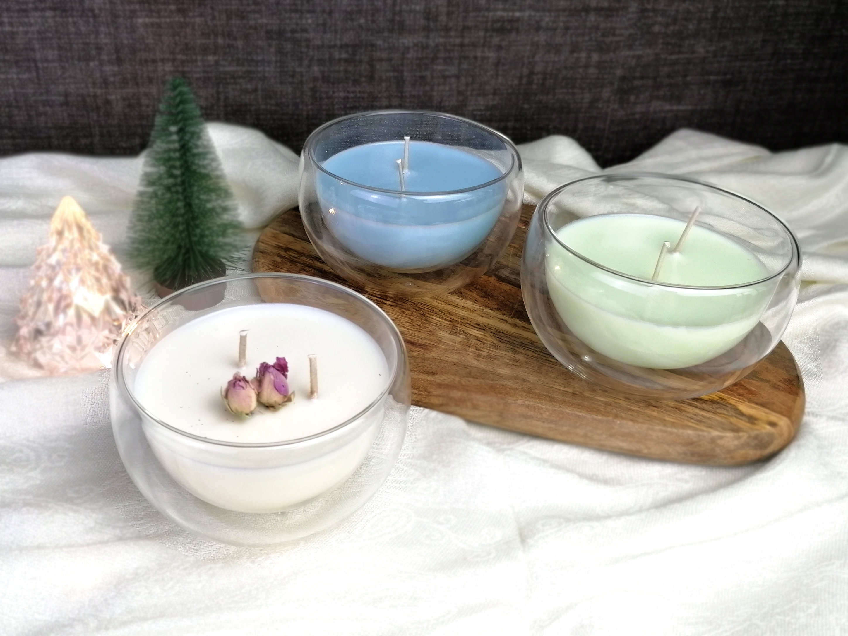 Doublewalled Glass Bowl Handmade Soy Wax Candles Color Options Etsy